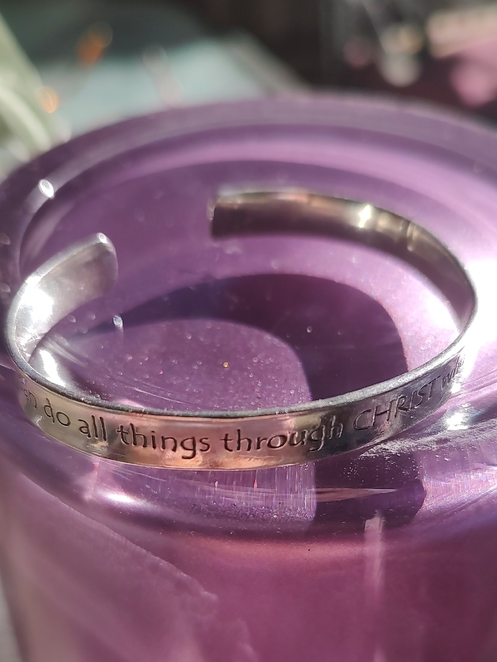 Engraved Sterling Silver Inspirational Cuff Bracelet - Silver - Picture 2 of 3